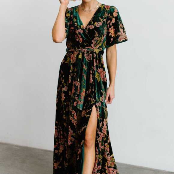 Baltic Born Green Velvet Maxi Dress, Size M - Picture 1 of 7